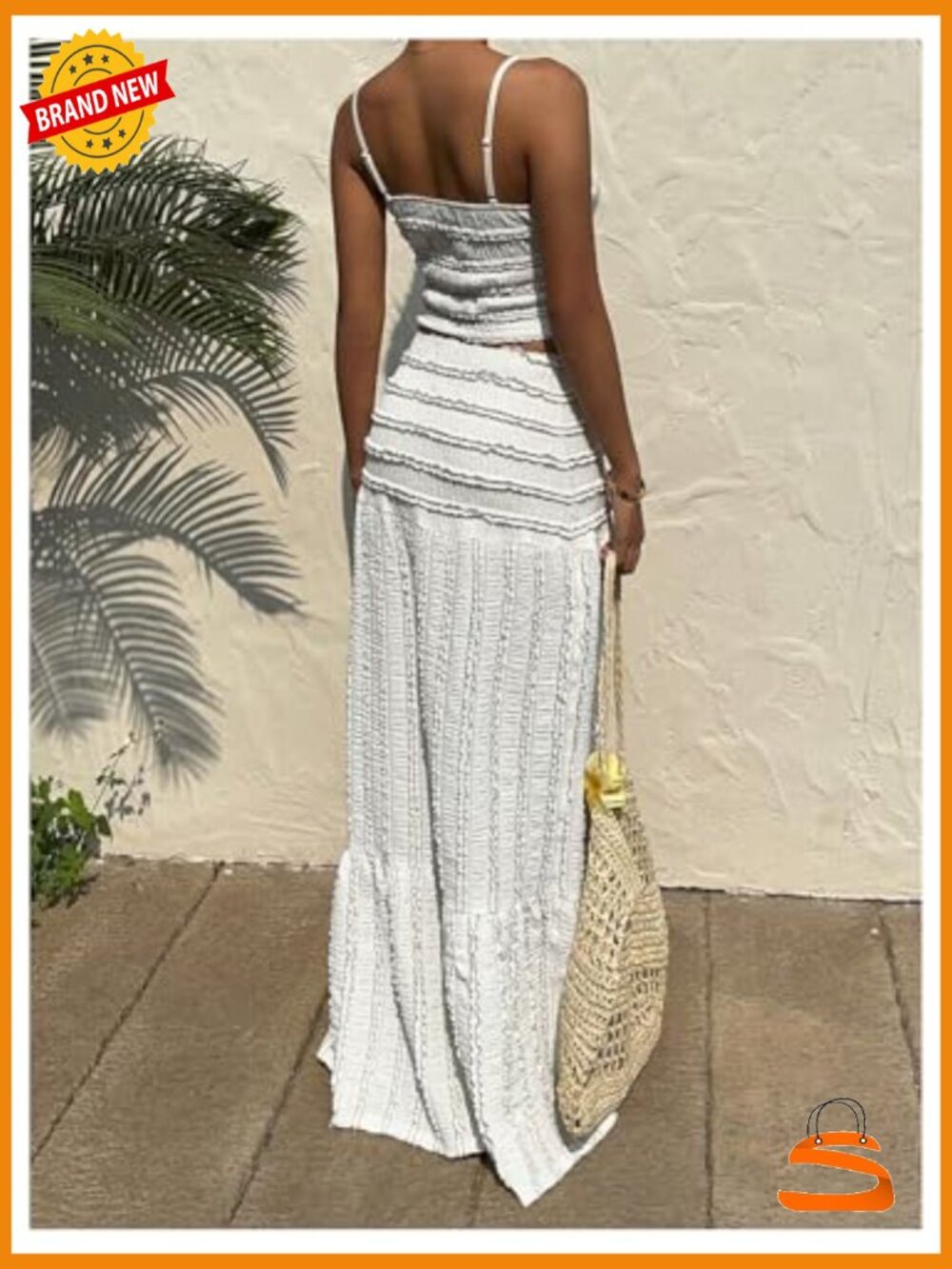 Women's 2 Piece Skirt Set Tiered Crop Camisole Maxi Skirt Vacation Outfits - Picture 3 of 6